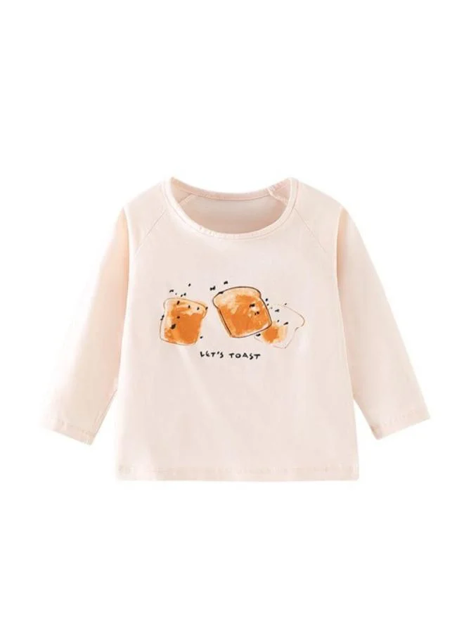يونيكي Cream Crew Neck Long Sleeve Printed Top