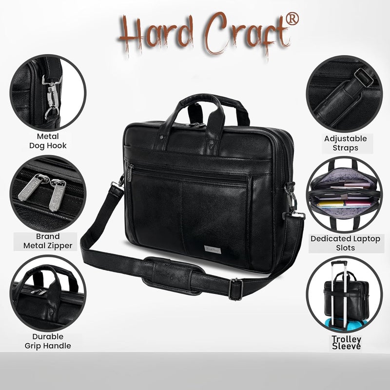 Hard Craft Messenger Office Laptop Bag for Men PU Leather Business Executive Briefcase Laptopbags Corporate Official Sling Side Shoulder File HandBag for Man Supports Laptop Upto 15.6 inches - Image 2