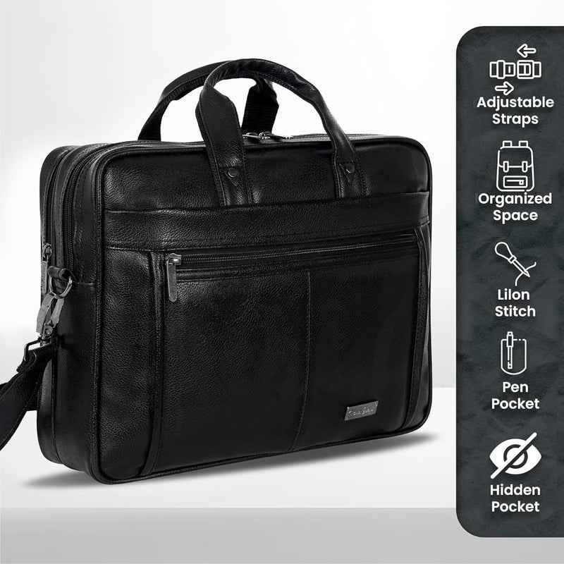 Hard Craft Messenger Office Laptop Bag for Men PU Leather Business Executive Briefcase Laptopbags Corporate Official Sling Side Shoulder File HandBag for Man Supports Laptop Upto 15.6 inches - Image 3