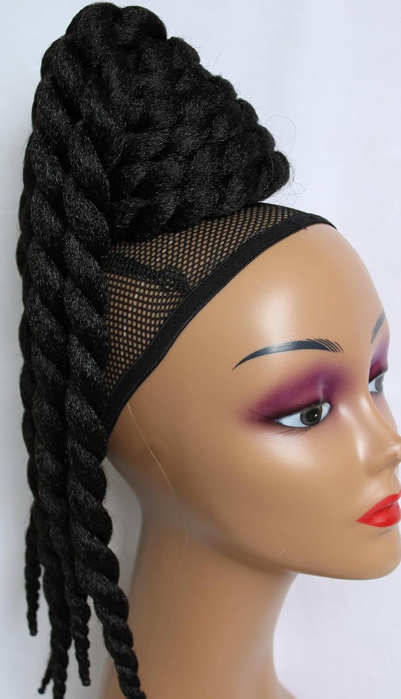 Braided Soft Kinky Synthetic Afro Chignon Bun with Ponytail Hair Extension For African Caribbean WomenTwo Comb Clip In Attachment Colour Black Ready to wear Hairpiece Up Do