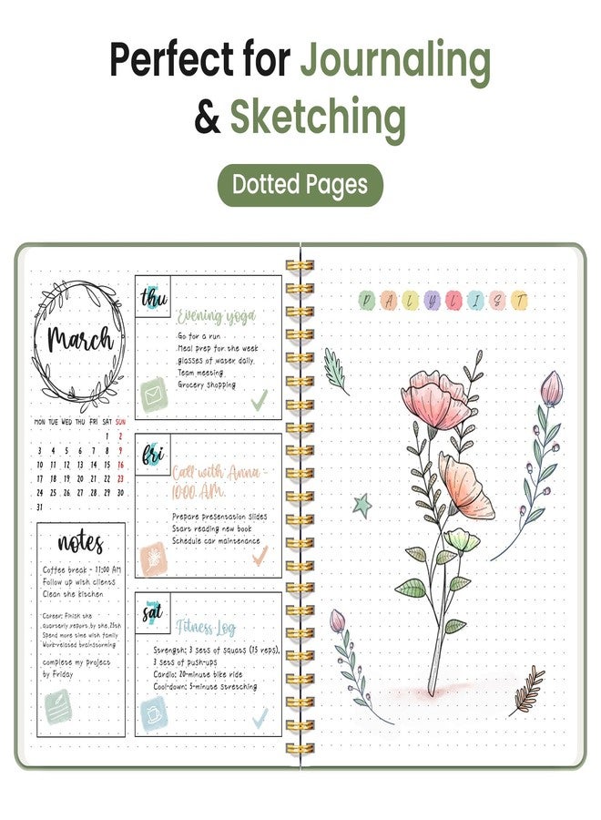 Taja Dotted Spiral Journal Notebook for Women & Men, 140 Pages, Bullet Dotted Notebook for Journaling & Note Taking, Journals for Writing, A5(6"x8") - Green - Image 3