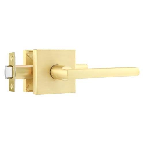 Leydebong 1 Pack Passage Lever Door Handle [Non-Locking Lever Set] for Hallway Doors or Closets with a Satin Brass Finish, Reversible for Right & Left Side - Image 1