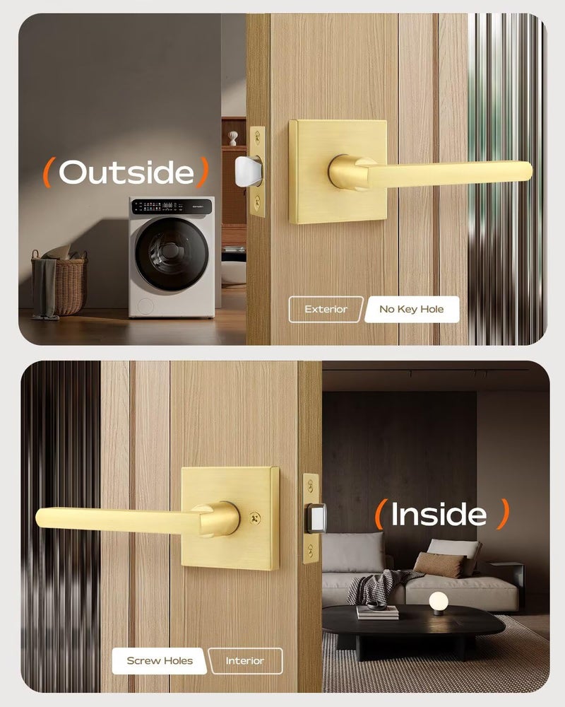 Leydebong 1 Pack Passage Lever Door Handle [Non-Locking Lever Set] for Hallway Doors or Closets with a Satin Brass Finish, Reversible for Right & Left Side - Image 3