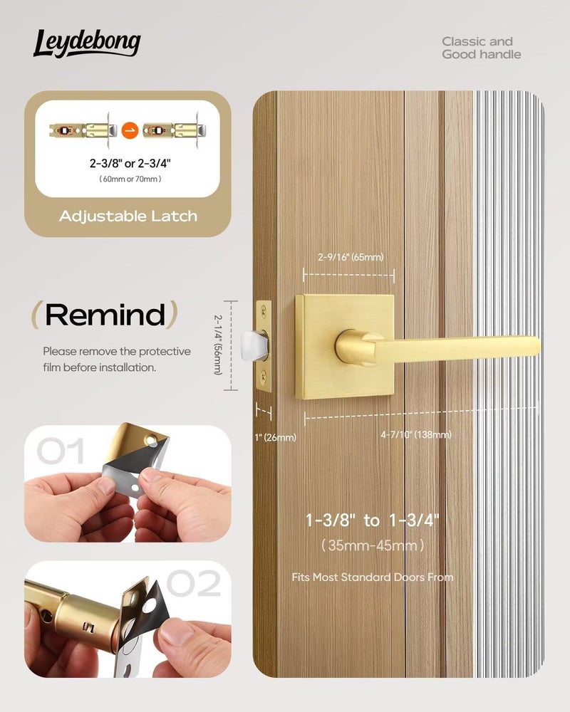 Leydebong 1 Pack Passage Lever Door Handle [Non-Locking Lever Set] for Hallway Doors or Closets with a Satin Brass Finish, Reversible for Right & Left Side - Image 5