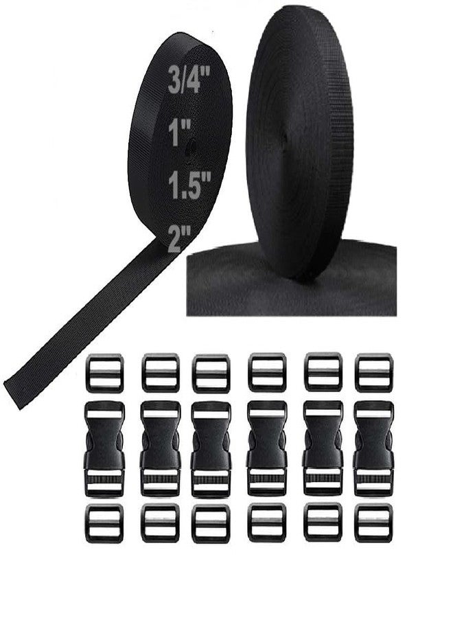 iCONY حزام نايلون طويل من iCONY بطول 10 أمتار لإصلاح حقائب الظهر، وحزام تثبيت الأمتعة، وصنع أطواق الحيوانات الأليفة، والمزيد من المشاريع اليدوية، 6 مشابك إبزيم جانبية، 12 منزلق ثلاثي الانزلاق (أسود 1 بوصة). - Image 3