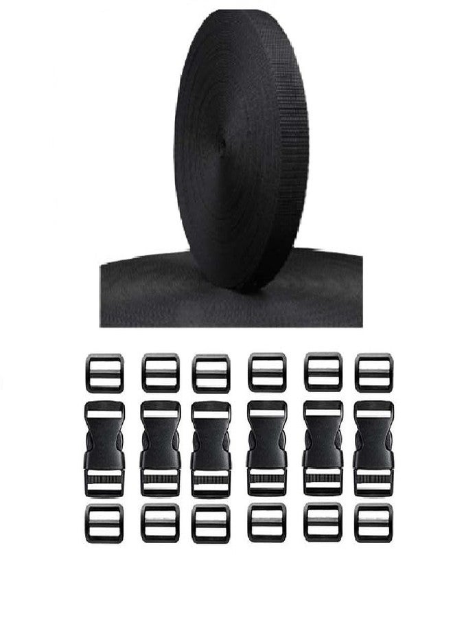 iCONY حزام نايلون طويل من iCONY بطول 10 أمتار لإصلاح حقائب الظهر، وحزام تثبيت الأمتعة، وصنع أطواق الحيوانات الأليفة، والمزيد من المشاريع اليدوية، 6 مشابك إبزيم جانبية، 12 منزلق ثلاثي الانزلاق (أسود 1 بوصة). - Image 1