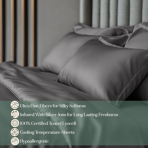 CASILVA Eucalyptus Sheets Infused with Silver for AntiOdor Softer Than Silk Fibers More Cooling Than Cotton Perfect for Hot Sleepers Sensitive Skin 100 Tencel Lyocell Queen Sheet Set - Image 3