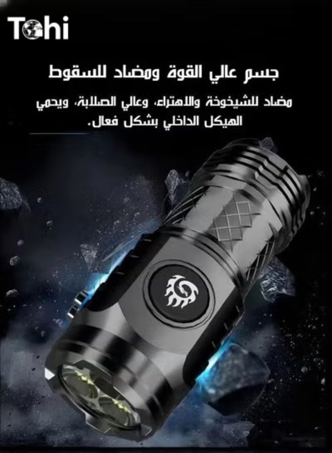 تو مصباح يدوي صغير بتقنية LED قابل لإعادة الشحن، مصباح قوي بقوة قصوى تصل إلى 20000 لومن و5 أوضاع للإضاءة مع مشبك؛ مثالي للاستخدام اليومي (EDC)، والتخييم، والمشي لمسافات طويلة، وحالات الطوارئ. - Image 1