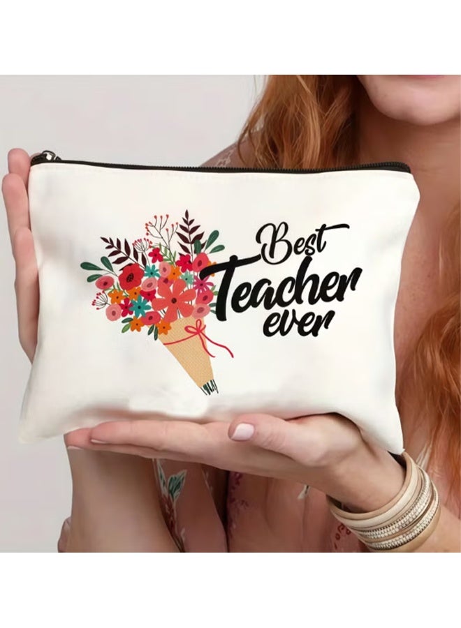 Teacher Appreciation Makeup Bag - Perfect Gift for Retirement, Birthday, Graduation & Teacher's Day - Durable Polyester, Non-Waterproof, Scent-Free Cosmetic Pouch - Image 1