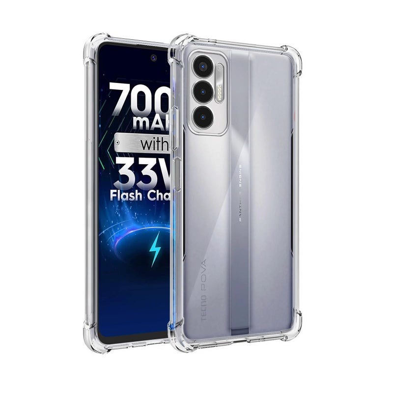 Plus Mobile Cover Soft & Flexible Shockproof Back Case with Cushioned Edges Transparent for Tecno Pova 3 - Clear - Image 5