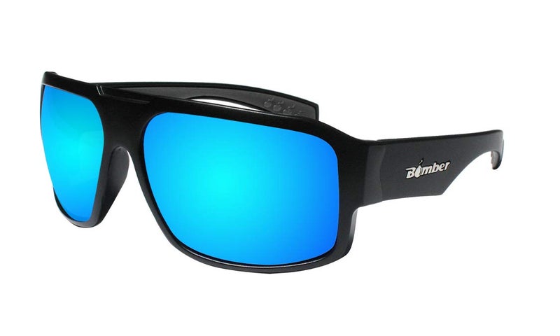 BOMBER Mens Safety Sunglasses, Matte Black Frame with Ice Blue Mirror Safety Sunglass Lens, Non-Slip Foam Lining, ANSI Z87+ Compliant, UV Protection - M103ICE - Image 1