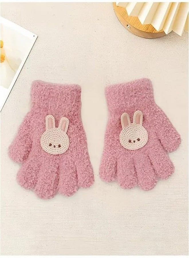 EvoNest Kids Woollen Gloves with Bunny Patch Design, Pink, Age 1-3 Years - Image 2
