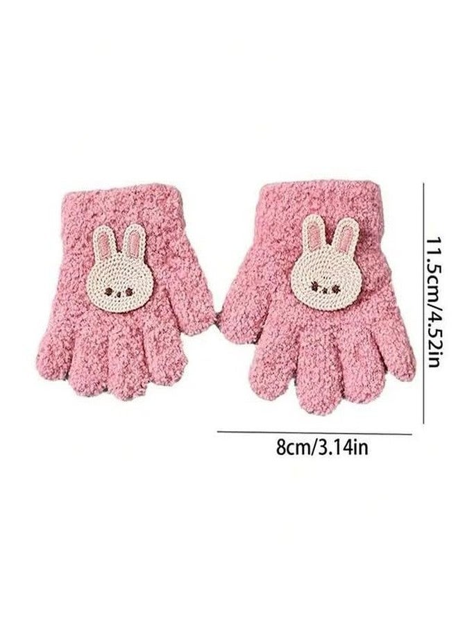 EvoNest Kids Woollen Gloves with Bunny Patch Design, Pink, Age 1-3 Years - Image 3
