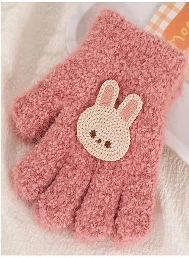 EvoNest Kids Woollen Gloves with Bunny Patch Design, Pink, Age 1-3 Years - Image 4