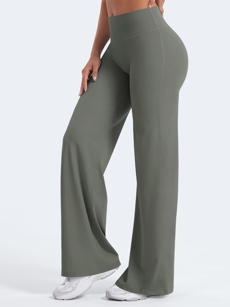 VOYJOY Straight Leggings Bottoms Wide Leg Pants for Women 29"/ 31.5"/33"/35" High Waist Stretch Casual Sweatpants Gray Green - Image 4