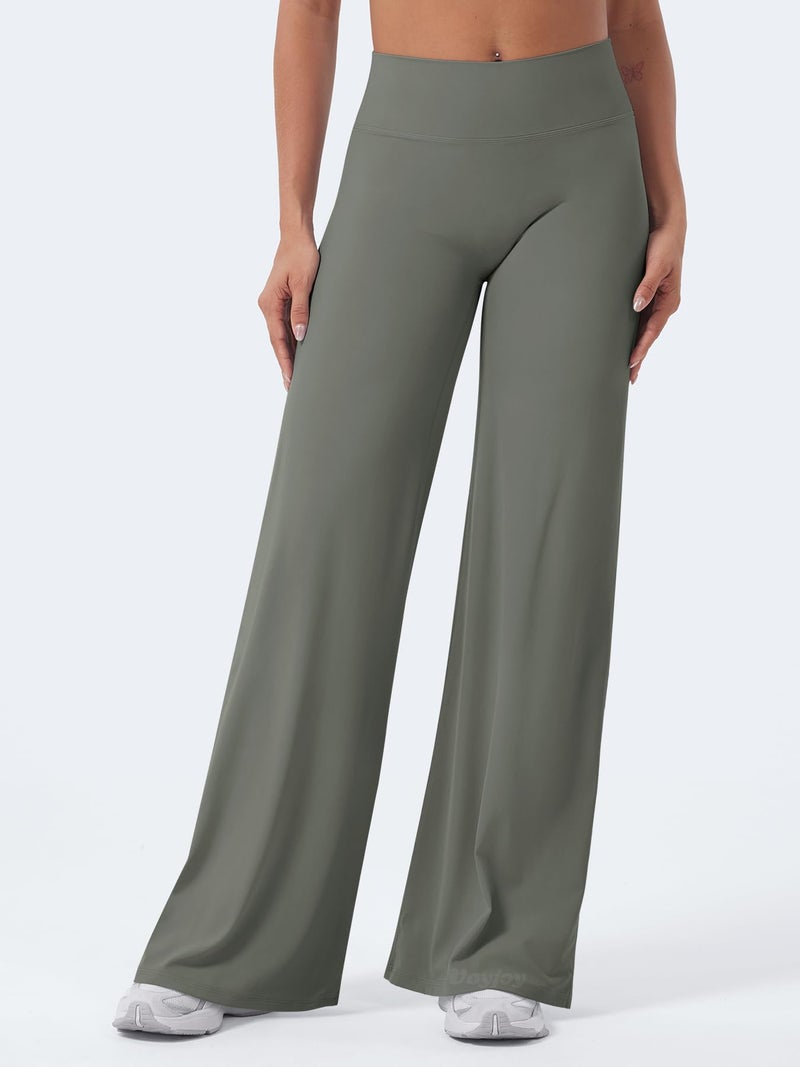 VOYJOY Straight Leggings Bottoms Wide Leg Pants for Women 29"/ 31.5"/33"/35" High Waist Stretch Casual Sweatpants Gray Green - Image 5