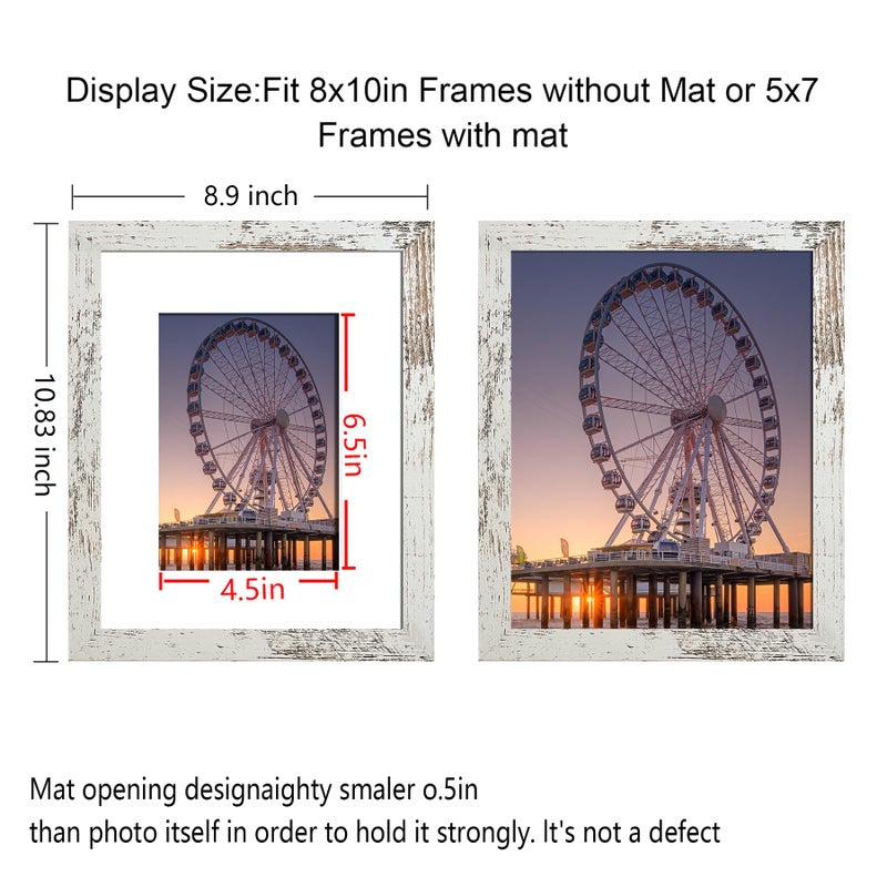 BESCRCL 8X10 إطار الصورة مجموعة بيضاء من 6 صور عرض 5 × 7 مع حصيرة أو 8x10 بدون حصيرة لتركيب الجدار أو الطاولة - Image 3