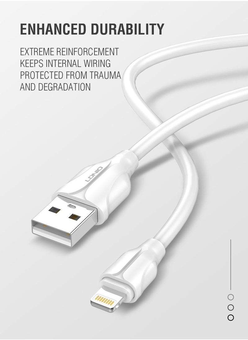 LDNIO - Lightning Cable 2.4A iPhone Charging Cable 1M braided Data Fast Charging and Data Transfer Cable for New iPhone 14/14 Plus/ 14 Pro/14 Pro Max/iPhone 13 12 Pro/ Max/ New iPad White - Image 1