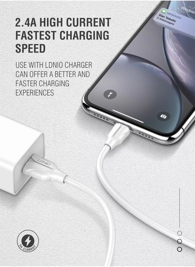 LDNIO - Lightning Cable 2.4A iPhone Charging Cable 1M braided Data Fast Charging and Data Transfer Cable for New iPhone 14/14 Plus/ 14 Pro/14 Pro Max/iPhone 13 12 Pro/ Max/ New iPad White - Image 1