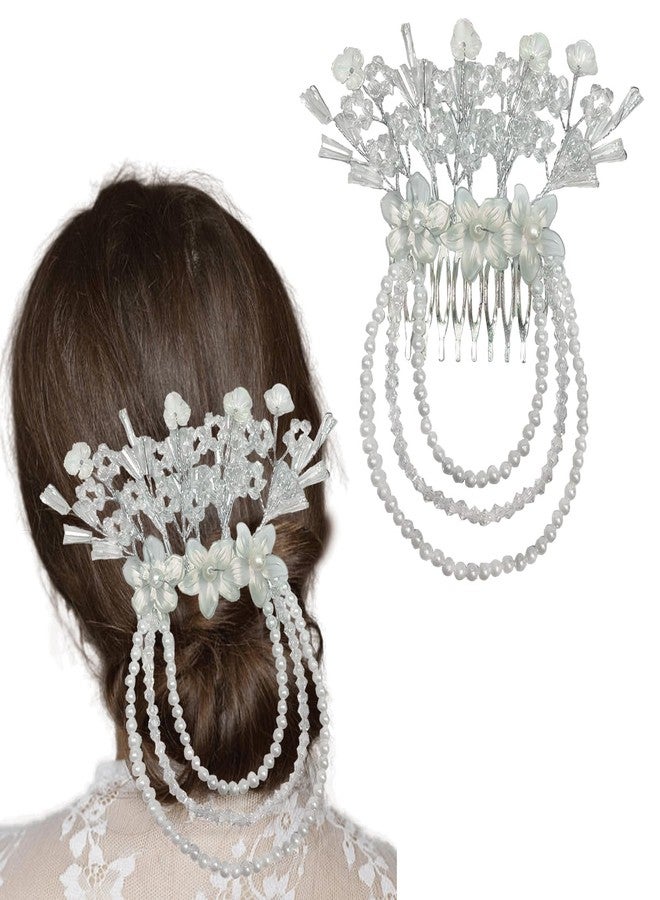 TEMPERIA (1pc) Hair Accessories For Women's & Girls - Stylish Artificial Flowers & Crystal Pearls Bun Juda Bridal Brooch for Hairstyle & Decoration - Pins & Clips for Style of Bride - White - Image 1