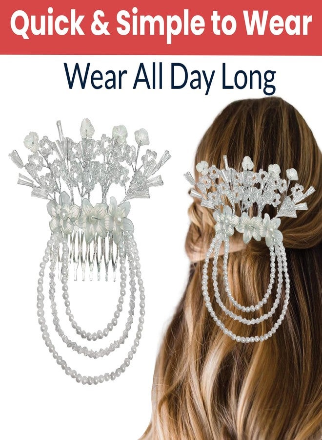 TEMPERIA (1pc) Hair Accessories For Women's & Girls - Stylish Artificial Flowers & Crystal Pearls Bun Juda Bridal Brooch for Hairstyle & Decoration - Pins & Clips for Style of Bride - White - Image 4