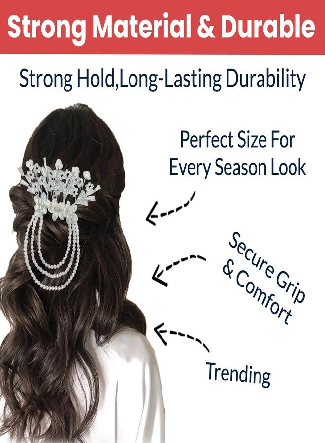 TEMPERIA (1pc) Hair Accessories For Women's & Girls - Stylish Artificial Flowers & Crystal Pearls Bun Juda Bridal Brooch for Hairstyle & Decoration - Pins & Clips for Style of Bride - White - Image 3