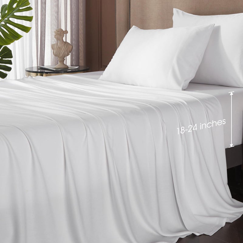 HYPREST King Size Sheet SetRayon Derived from Bamboo Deep Pocket Sheets Fits 1824 Thick MattressWhite Sheets Luxury Cooling Bed Sheets No Sweat Cool Sheets for Hot Sleepers