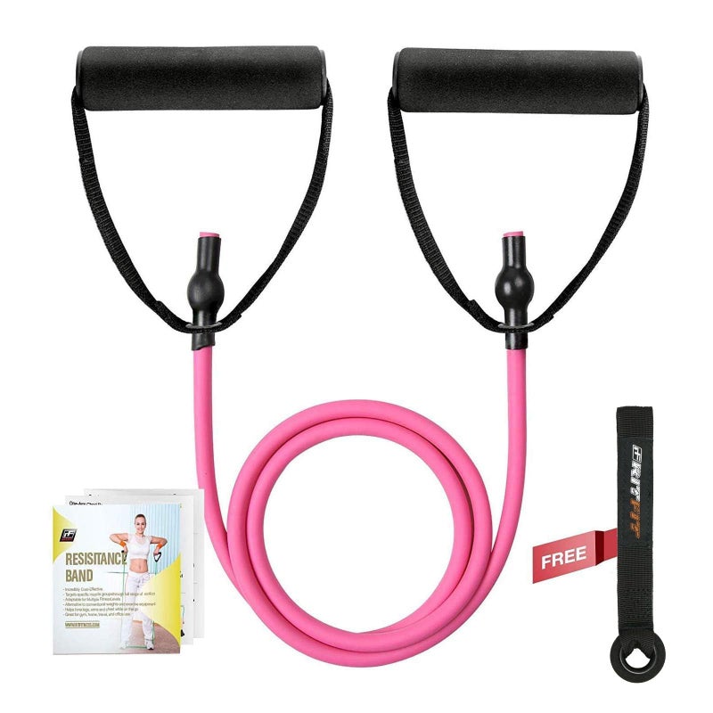 RitFit Single Resistance Exercise Band with Comfortable Handles - Ideal for Physical Therapy, Strength Training, Muscle Toning - Door Anchor and Starter Guide Included (Rose Pink(10-15lbs)) - Image 1