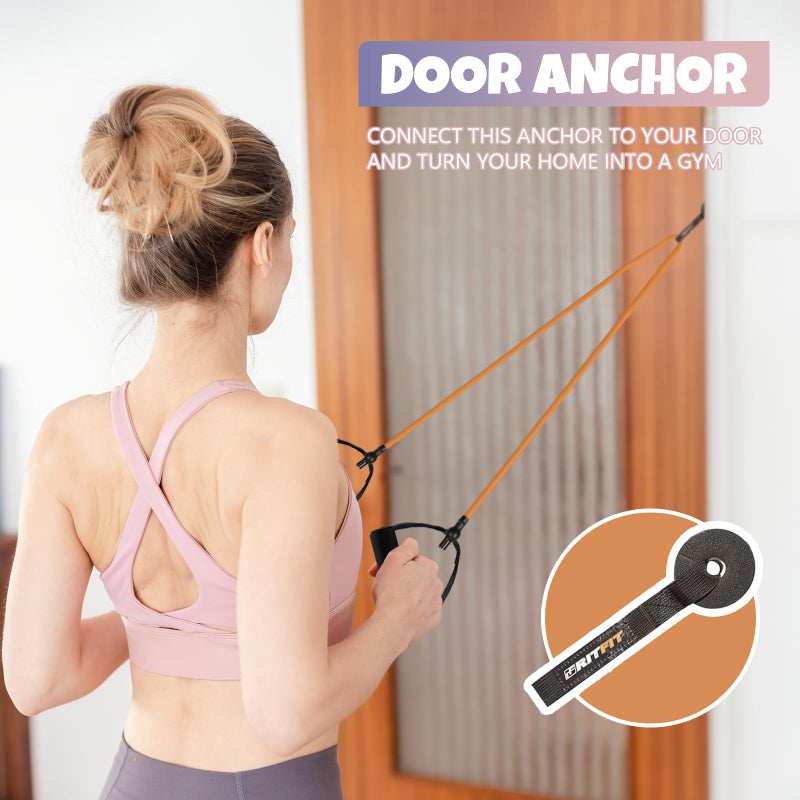 RitFit Single Resistance Exercise Band with Comfortable Handles - Ideal for Physical Therapy, Strength Training, Muscle Toning - Door Anchor and Starter Guide Included (Rose Pink(10-15lbs)) - Image 3