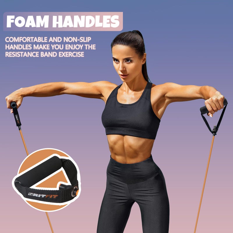 RitFit Single Resistance Exercise Band with Comfortable Handles - Ideal for Physical Therapy, Strength Training, Muscle Toning - Door Anchor and Starter Guide Included (Rose Pink(10-15lbs)) - Image 4