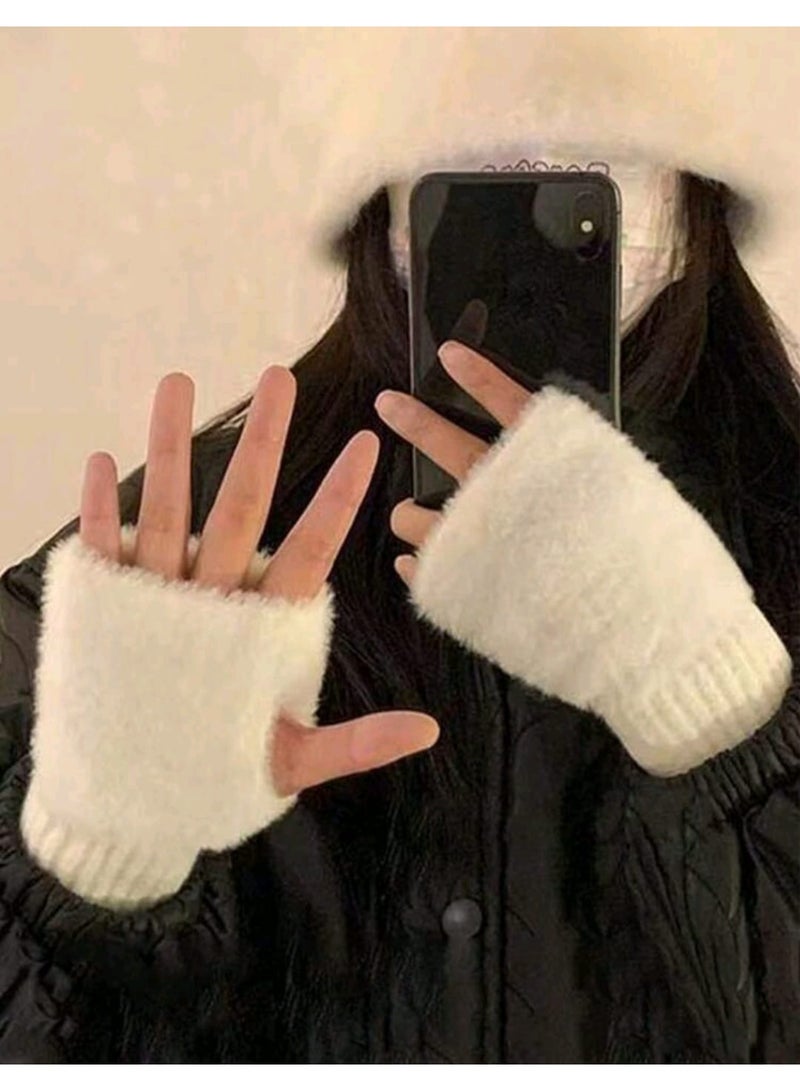 شي إن قفازات نسائية من القطيفة بنصف أصابع، قفازات دافئة للخريف/الشتاء - Image 1