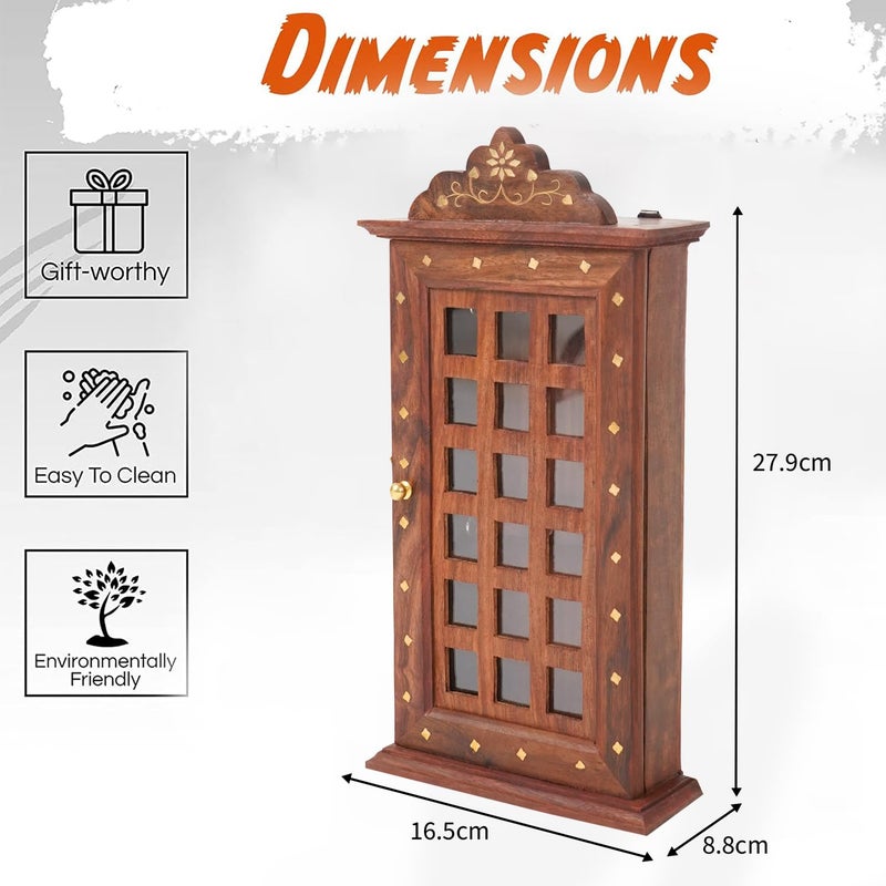 ADA Handicraft حامل مفاتيح بتصميم مربع من خشب الشيشام - مصنوع بواسطة حرفيي سهرانبور لمفاتيح الحجم الصغير (11 × 6.5 بوصة، بني) - Image 3