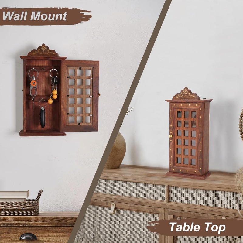 ADA Handicraft حامل مفاتيح بتصميم مربع من خشب الشيشام - مصنوع بواسطة حرفيي سهرانبور لمفاتيح الحجم الصغير (11 × 6.5 بوصة، بني) - Image 4