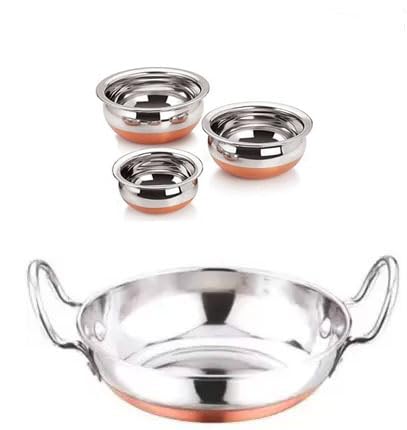 Liolis Copper Bottom Round Kadhai, 2 Liter & Handi 3 Pcs Set- 2 Liter - Image 1