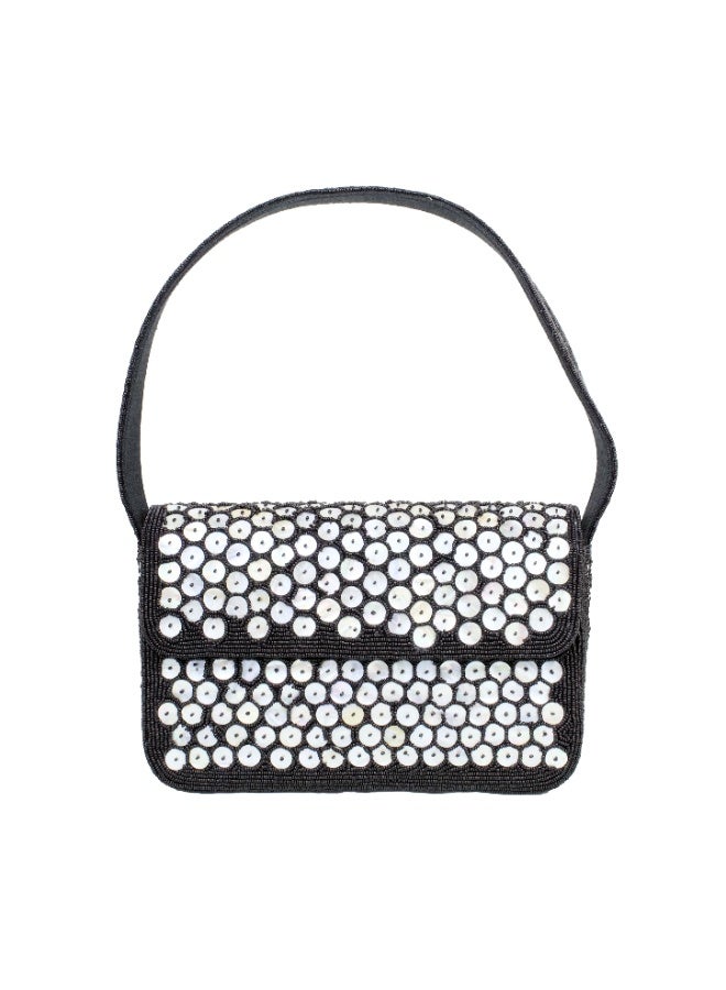 Dollar's Dollars Fashion Beaded Satin Evening Bag for Women, Elegant Shell Sequin Purse with Top Handle, Luxury Vintage Formal Shoulder Bag for Weddings, Prom & Parties, Bridal Evening Clutch Bag - Image 1