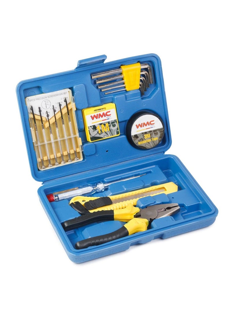 WMC TOOLS - WMC Tool Set 17 Parts with Key Universal Knife Tape Measure Combination Pliers Insulation Tape Ideal for all DIY Universal Basic Equipment - Image 1
