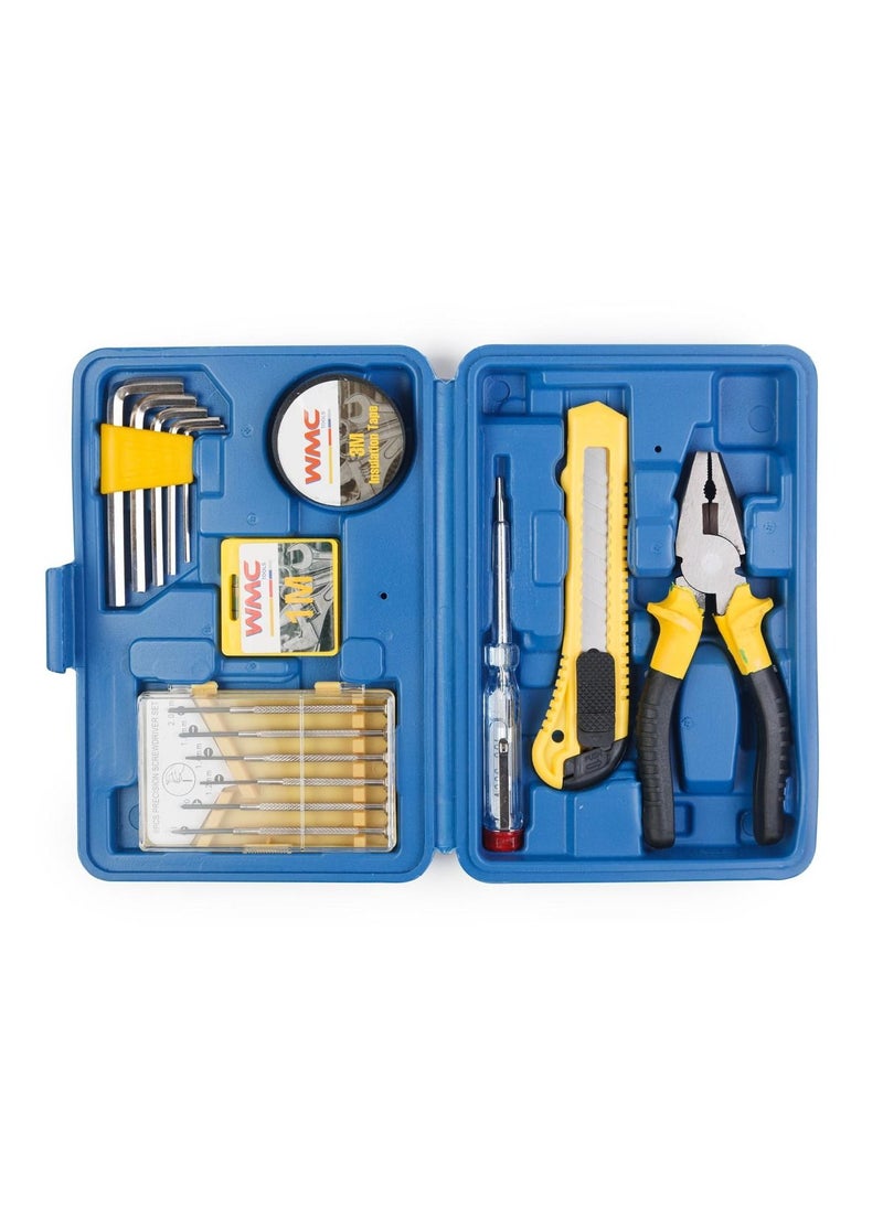 WMC TOOLS - WMC Tool Set 17 Parts with Key Universal Knife Tape Measure Combination Pliers Insulation Tape Ideal for all DIY Universal Basic Equipment - Image 1