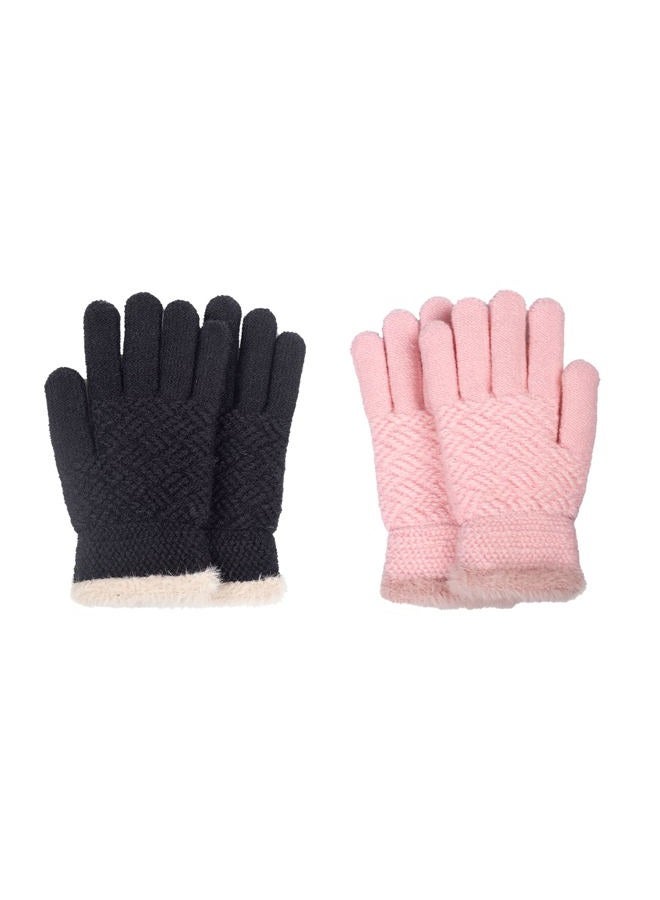 FENELY Kids Winter Gloves Toddler Knit Cotton Boys Girls Youth Warm Full Fingers Thermal Black White Guantes Para NiñOs Gift For Children - Image 1