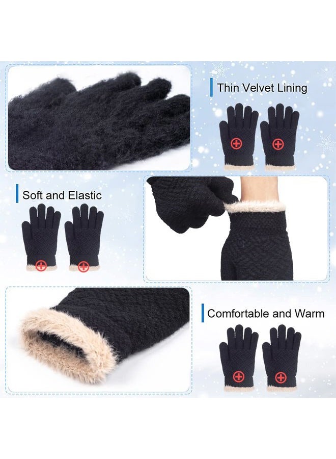 FENELY Kids Winter Gloves Toddler Knit Cotton Boys Girls Youth Warm Full Fingers Thermal Black White Guantes Para NiñOs Gift For Children - Image 3