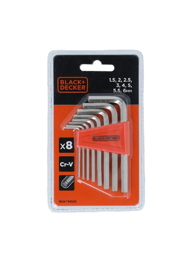 BLACK+DECKER 8-Piece Alloy Steel Chrome Vanadium Hex Key Set Orange and Silver 15.2 x 1.6 x 8.8 cm BDHT81593