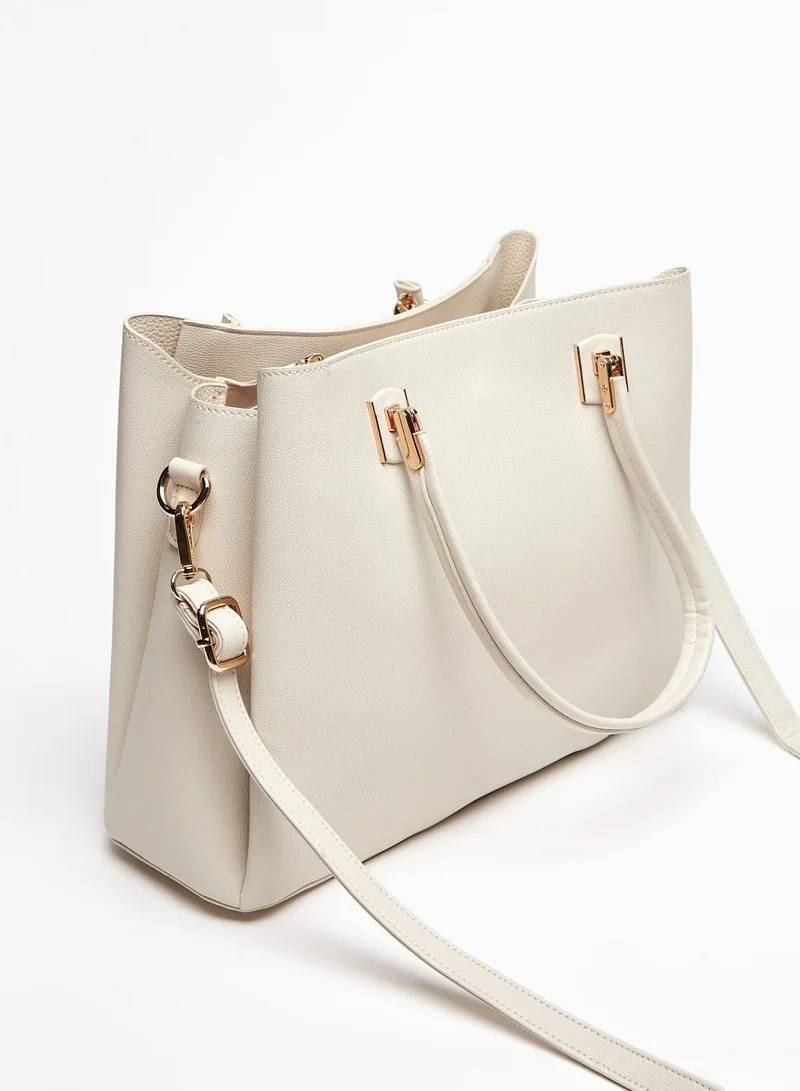 shoexpress Solid Tote Bag with Double Handle and Magnetic Button Closure