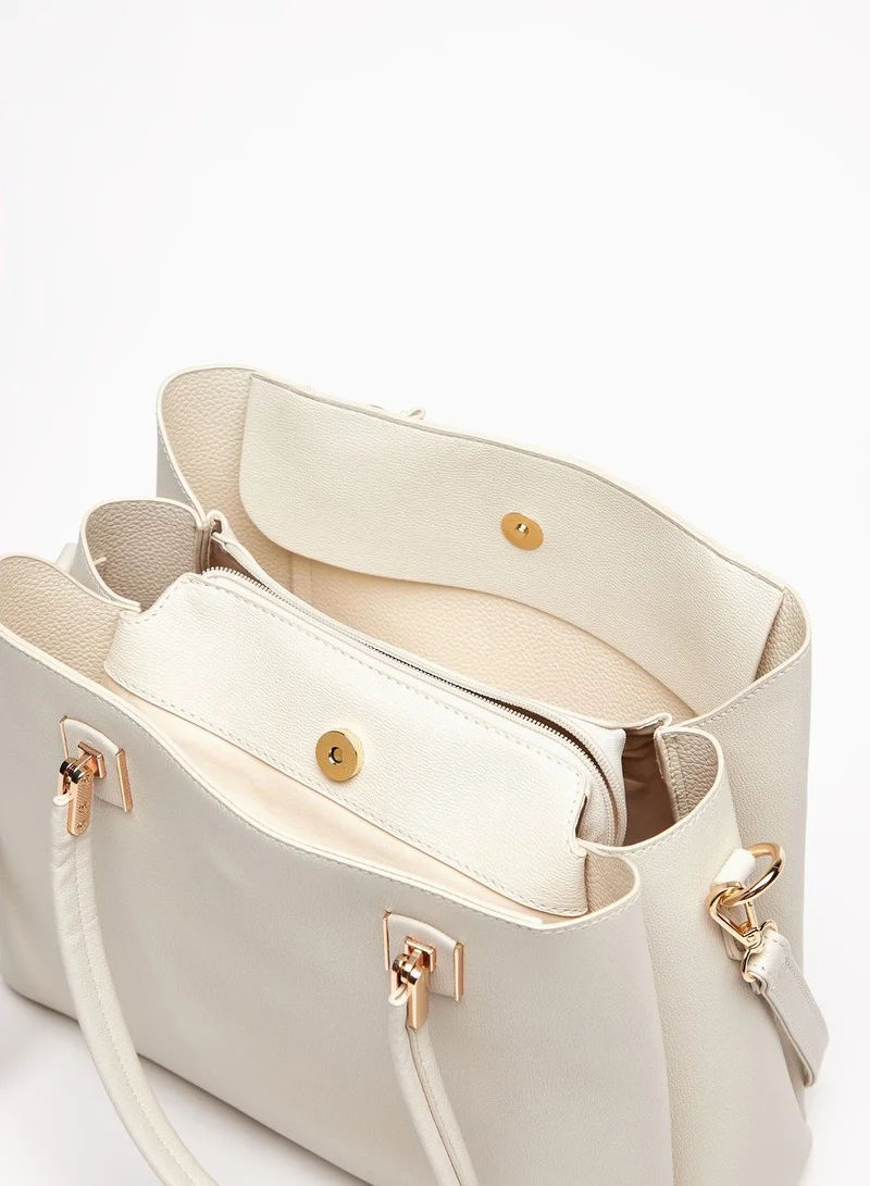 shoexpress Solid Tote Bag with Double Handle and Magnetic Button Closure