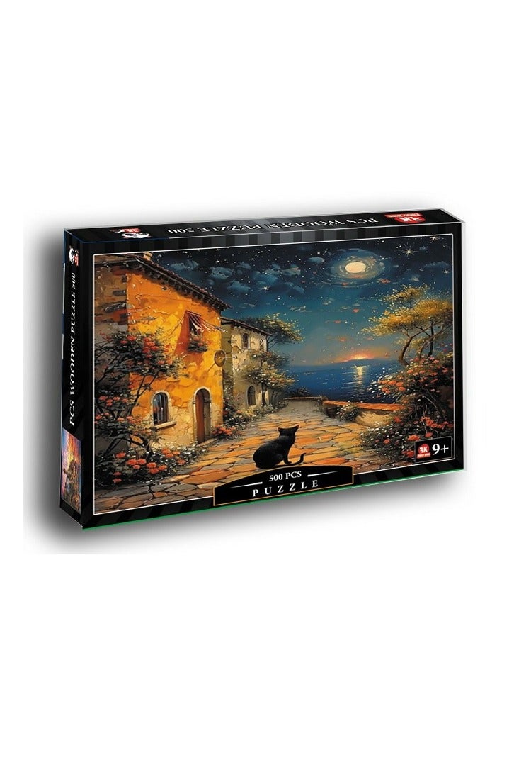 Puzzles Starry Night Cat - 500 Pcs Wooden Jigsaw Puzzle