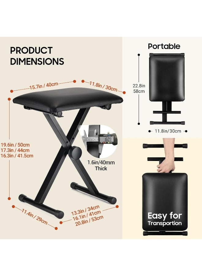 CAHAYA CAHAYA Keyboard Piano Bench X-Style Adjustable Height Piano Bench Padded Keyboard Stool Chair Seat for Electronic Digital Keyboards Pianos Black CY0257 - Image 3