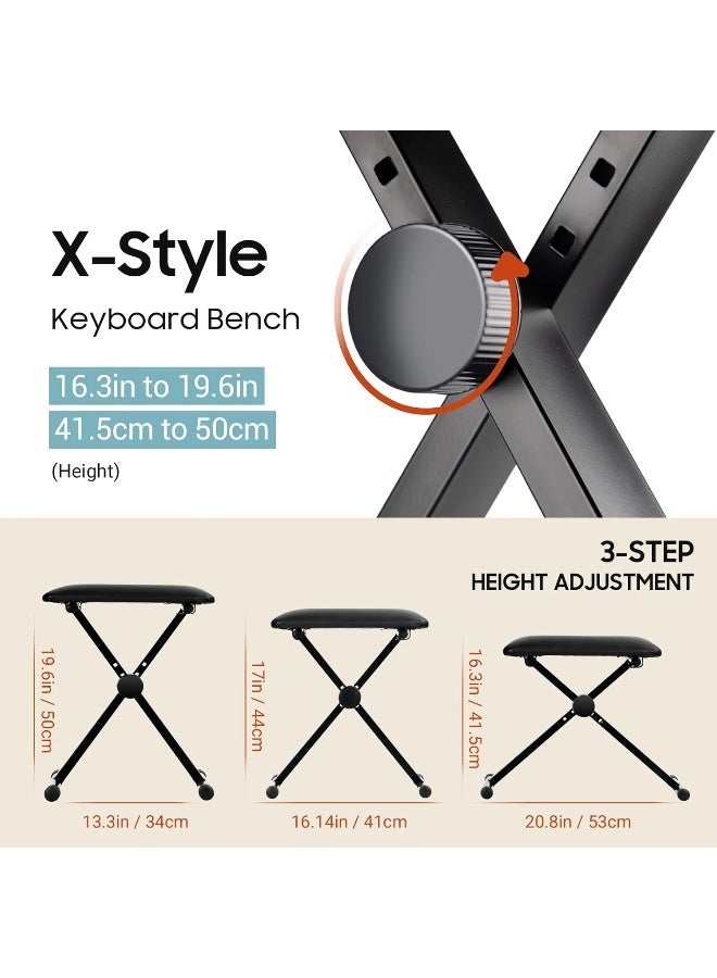 CAHAYA CAHAYA Keyboard Piano Bench X-Style Adjustable Height Piano Bench Padded Keyboard Stool Chair Seat for Electronic Digital Keyboards Pianos Black CY0257 - Image 5