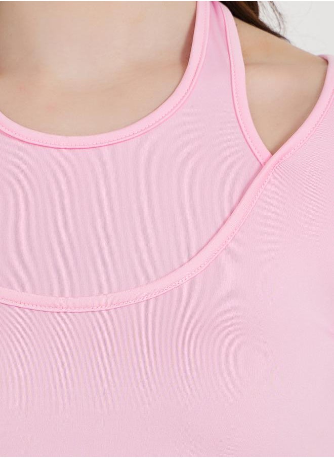 Styli Cut-Out Detail Halter Neck Fitted T-Shirt  - Image 4