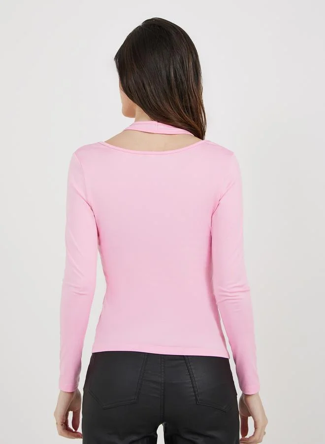 Styli Cut-Out Detail Halter Neck Fitted T-Shirt