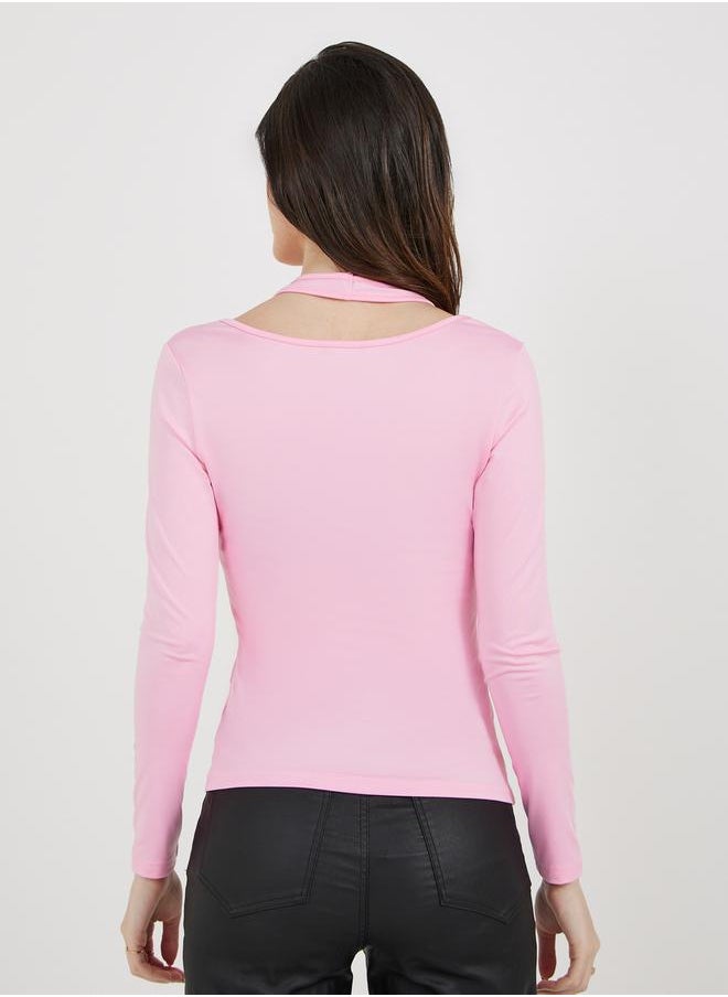 Styli Cut-Out Detail Halter Neck Fitted T-Shirt  - Image 5
