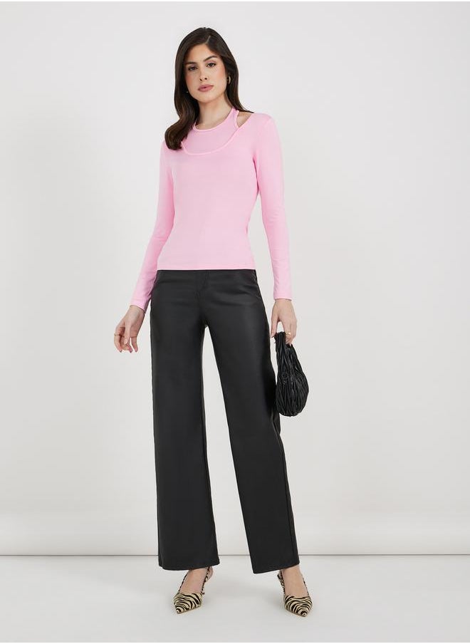 Styli Cut-Out Detail Halter Neck Fitted T-Shirt  - Image 2