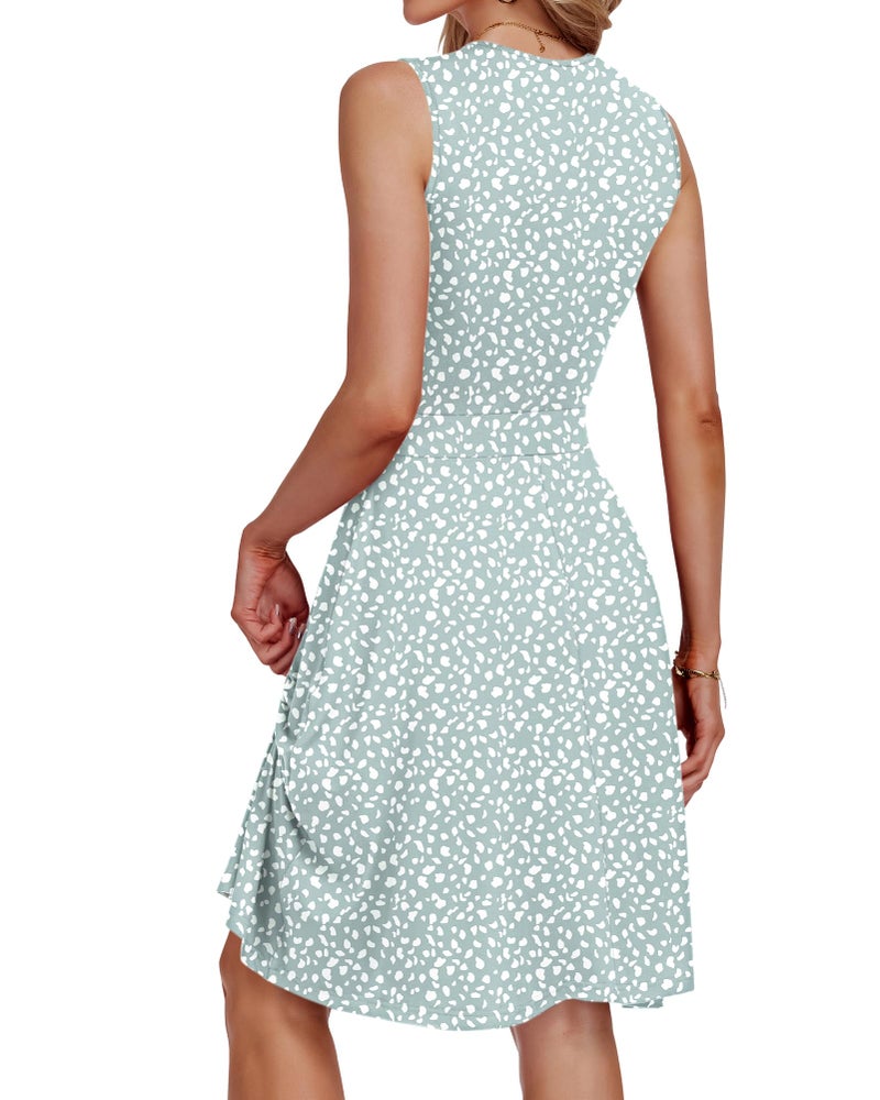 AUSELILY Womens Summer Dresses 2026 Floral Sleeveless V Neck Wrap Sundress with Pockets, Green Horseshoe M - Image 4